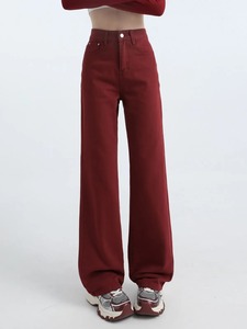 Nuevos Pantalones vaqueros de pierna recta informales de moda para mujer con cordón lavado Denim, versátiles - Product Image 4