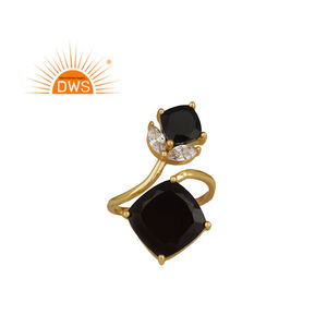 Venta caliente de plata esterlina 18K chapado en oro Cz natural y piedras preciosas de ónix negro anillo de doble dedo Demi fabricante de joyería fina - Product Image 1