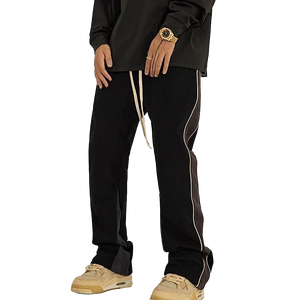 Streetwear pantalones de chándal holgados 100% algodón en Color negro nueva moda pantalones de chándal de algodón hombres pantalones de chándal acampanados holgados - Product Image 4