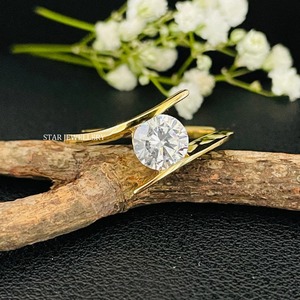 Bague de fiançailles solitaire en or massif 14 carats 1 ct CVD, bague en diamant solitaire de 1 ct de taille ronde en laboratoire - Product Image 1