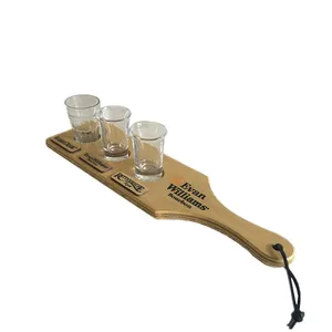 Custom Wijnproeverij Paddle Schot Vlucht Board Teruggewonnen Hout Dienblad Bier Paddle Met Custom Logo En Handvat Voor Shot glas