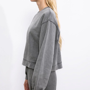Professional Factory Supplier Women's <b>Long</b> Sleeve Acid Wash Cotton Fleece <b>Sweatshirt</b> New Styles for Winter with fast delivery - Product Image 3