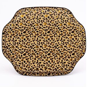 Luxury Gold Leopard Print Pattern Serving Tray 278x332mm Curved Wavy <b>Edge</b> Made Wood Aluminium Copper-Rectangle <b>Square</b> Styles - Product Image 3