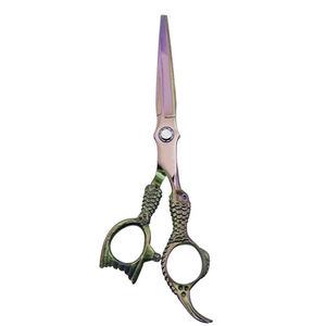 Tijeras de salón de belleza con mango elegante, tijeras de corte de pelo de peluquero de acero inoxidable alemán recubiertas de Color con reposapiés fijo - Product Image 6