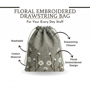 Floral Brown Embroidered Drawstring Bag For <b>Small</b> Jewellery Item Storage Bag Jewellery <b>Box</b> Case Bag With Full Customization - Product Image 3