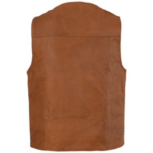 เสื้อกั๊กหนังสีน้ำตาลวินเทจสำหรับผู้ชายใหม่10กระเป๋า - Product Image 5