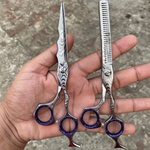 Ciseaux de coiffure pour barbier, beauté et design de mode RTS Damascus Designs, en acier inoxydable 440C, lame gauche, pointe aiguisée - Product Image 3