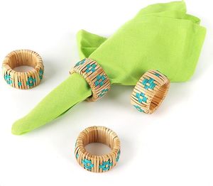 Elegantes servilleteros para bodas, fiestas, diseño exclusivo de bastón de plástico tejido, agrega elegancia a su mesa de comedor, papel de madera hecho - Product Image 1