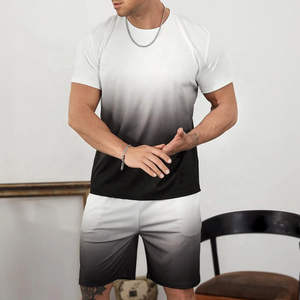 Chándal de verano de manga corta de poliéster de alta calidad para hombre, conjuntos gemelos, camiseta, pantalones cortos, patrón sólido, deportes de playa, pantalones activos - Product Image 4