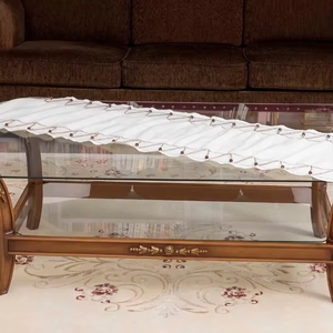 Camino de Mesa de Lino Blanco Hecho a Mano de 50x150cm, Bordado con Cuentas, Decoración Geométrica de Lujo para el Hogar - Product Image 1