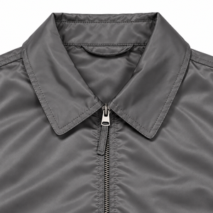 Blouson bomber gris pour homme, col rabattu, coupe-vent, polyester, fermeture éclair, avec poche utilitaire - Product Image 5
