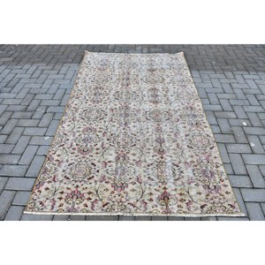 Alfombra Turca Vintage, Alfombra de 4.4x7.2 pies, Alfombra de Lana con Borde Rojo - Product Image 1