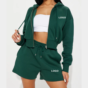 Acheter en gros 2025 ensembles de survêtements femmes mode col rond manches longues couleur unie décontracté haut veste à capuche ensemble short et short - Product Image 1