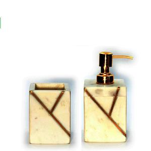 Ensemble de salle de bain en marbre blanc avec incrustations en laiton, fabriqué en Inde, design unique pour la maison, l'hôtel, utilisation en salle de bain, au meilleur prix de gros d'usine - Product Image 1