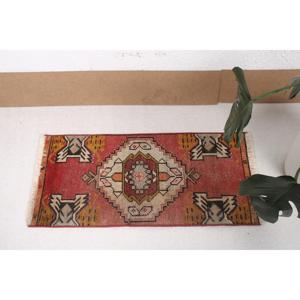Vintage Turkish Small Rug 1.3x2.9 ft, <b>Red</b> <b>Wool</b> Rug - Product Image 3