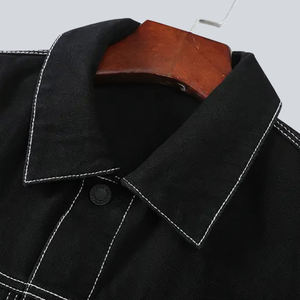 Veste en jean pour homme de qualité supérieure, sur mesure, à manches longues, grande taille, en denim noir délavé, en coton, pour le printemps - Product Image 3