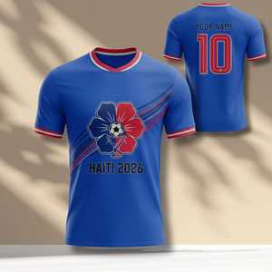 Maglia da tifoso di calcio Haiti 2026 WC, colori bandiera Caraibi, T-shirt unisex, regalo per i tifosi dei tornei internazionali - Product Image 1