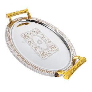 Bandeja de Servicio de Lujo Plateada y Dorada con Asas, Bandeja de Acero Inoxidable, Bandeja Ovalada para Comida, para Cenas, Bodas, Hogar y Cocina - Product Image 3