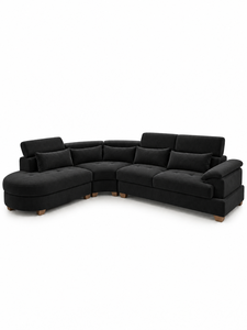 Sofá Seccional Negro en Forma de L, Modelo Montecarlo, Tapizado, con Chaise Longue Convertible en Cama, para Sala de Estar, Hotel u Oficina - Product Image 1