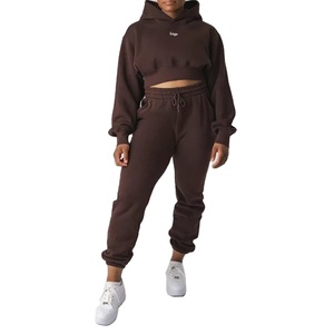 Chándal recortado de dos piezas de Color sólido para mujer, chaqueta de invierno, pantalones para trotar, saltar, aire incluido, novedad de 2022 - Product Image 1