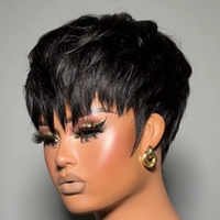 Perruques Courtes Bob Pixie en Cheveux Humains Prêtes à Porter, Perruques Entièrement Façonnées à la Machine, 100% Cheveux Humains Brésiliens pour Femmes Noires