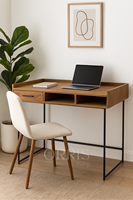 Bureau/Station de Travail en Bois Massif Fait Main, Élégant et Durable, avec Tiroirs de Rangement, Pieds Métalliques, Multifonctionnel, Contemporain et Raffiné
