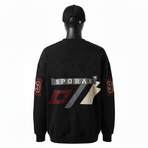 Sudadera Extra Grande para Hombre, Algodón, Poliéster, Felpa, Color Negro, Paneles en Bloques de Color, Apliques, Parches, Logotipo Personalizado, Básica - Product Image 5