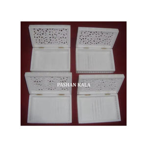 Caja de Joyería de Piedra Blanca Natural con Tallado Jali a Mano, Hermosa y Hecha a Mano con Diseño Floral, Cajas Decorativas de Mármol Blanco - Product Image 1