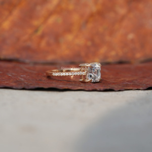 1,0 Ct Asscher Cut Lab Grown Diamond Half Eternity Anillo de compromiso Oro Rosa CVD Anillo de diamantes Regalo de aniversario para ella - Product Image 6