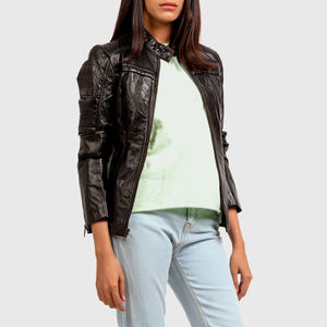Venta al por mayor de chaqueta de cuero de las mujeres de manga larga chaqueta sólida para las mujeres OEM Diseño Logo al por mayor chaquetas de cuero para las mujeres - Product Image 4