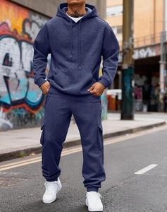 Ensemble de survêtement décontracté pour homme, poids lourd, deux pièces, couleur unie, doublure en polaire, sweat-shirt, pantalon cargo imprimé, taille XL, hiver - Product Image 2