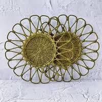 Napperon fleur en rotin coloré tissé à la main, table décorative, décoration petit tapis en osier floral, écologique, accent de maison