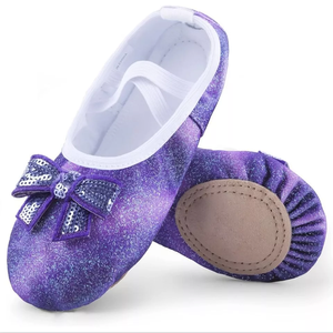 1 par de zapatos planos de cuero para bailar para niñas, zapatos de ballet suaves con suela dividida de estrellas, forro de cuero genuino transpirable - Product Image 6
