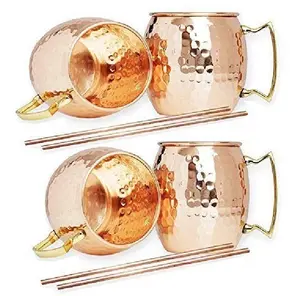 Set of 4 Finest Quality Copper <b>Mug</b> 100 % Authentic Copper Hammered Moscow Mule <b>Mugs</b> & <b>Gold</b> Plating Hand Grip - Product Image 1