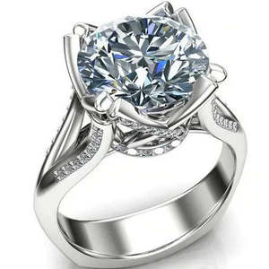 AAA+ Quality 5 Ct Vvs1 Ice <b>White</b> <b>Round</b> Real Moissanite Engagement Ring Sterling Silver Size 7 Cus-Jew59 - Product Image 1
