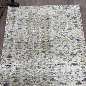 Alfombra Turca Vintage de Lana de 3.9x7.3 pies, Diseño Ecológico de Patchwork con Plantas y Árboles Grises, Base de Látex - Product Image 4