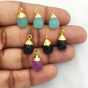 Hand Carved Black Onyx <b>Pendant</b> with Gold Plated Charm Environmental Friendly Brass Jewelry for DIY Projects - Product Image 2