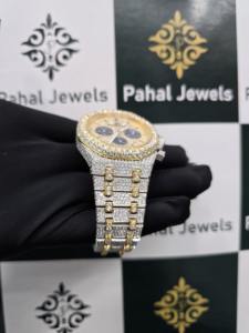 Silver Iced 41mm Analog Diamond Watch <b>Chronograph</b> Stainless Steel Silicone Band Mechanical Rapper Style Hip Hop Wristwatch - Product Image 4