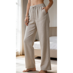 Evolove Pure <b>Linen</b> Pajama Pants Soft Touch Relaxed Fit Comfort Woven Fabric Custom Breathable Solid Print ODM Winter Lingerie - Product Image 1