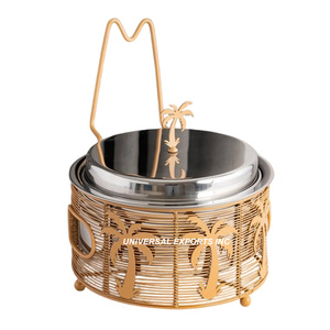 Calentador de alimentos de Metal dorado y negro, cazuela decorativa de forma redonda, olla caliente de Metal nueva al por mayor con estilo clásico - Product Image 6