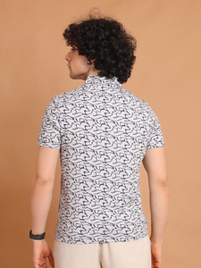 เสื้อยืดคอโปโลแขนยาวครึ่งแขนสีขาวพิมพ์ลายดิจิตอลผ้าฝ้าย100% ยืดได้สวมใส่สบายอเนกประสงค์ - Product Image 6