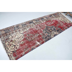 Turkish Vintage Rug 3x8.4 ft, <b>Red</b> <b>Runner</b> Floral Wool Rug - Product Image 2