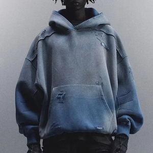 Acid <b>Wash</b> Custom Blank 410g 100% Cotton Eco-Friendly Unisex Men Spring Heavy Fleece Sweatshirt Hoodie with Front Logo - Product Image 4
