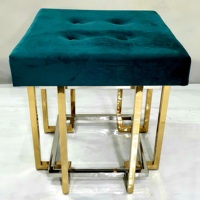 Mesa de Centro Moderna y Duradera de Acero Inoxidable, Juego de Mesa Consola y Taburete, Acabado en Oro Rosa, Tapa de Vidrio, Muebles para Sala de Estar