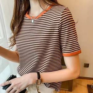 T-shirt respirant pour femmes 100% coton de qualité supérieure T-shirts de tous les jours couleur personnalisée vêtements d'été Street Wear T-shirt RRI-TS-02 - Product Image 4