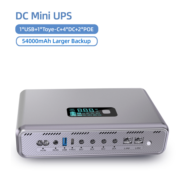 LiFePO4 DC 54000mAh UPS with Multiple Outputs Lithium Battery for WiFi Routers and POE Devices Networking