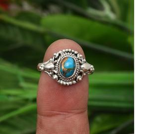 Anillo de piedras preciosas turquesa hecho a mano en Plata de Ley 925 anillo bohemio de plata sólida para mujer joyería de piedra azul Natural - Product Image 4