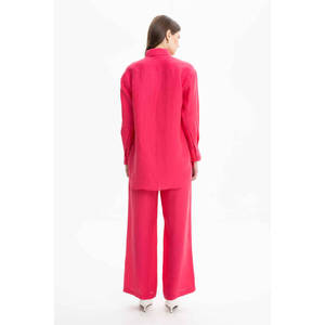 Blusa Informal de Lino Color Fucsia de Corte Holgado para Primavera Verano - Product Image 4