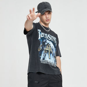 เสื้อยืดลายกราฟิก DTG สำหรับผู้ชายเสื้อแนวสตรีทผ้าคอตตอนแขนสั้นสีดำแนววินเทจ - Product Image 5