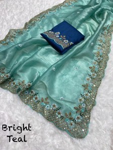 Sari de Seda de Diseñador con Bordado de Lentejuelas, Blusa de Trabajo, Sari para Bodas, Sari de Fiesta de Diseñador, Sari para Mujer. - Product Image 6